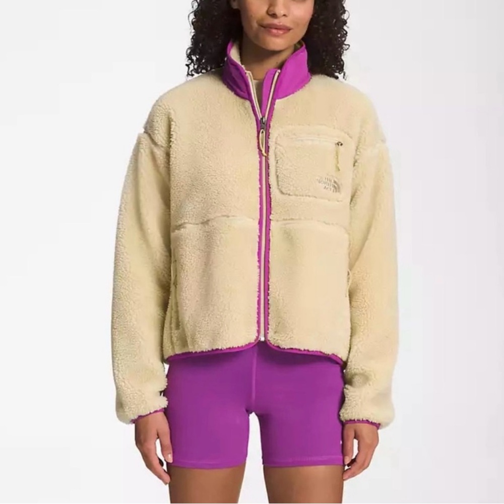 The North Face Women's Cream and Purple Teddy Jacket